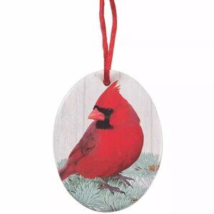 Legend of the Cardinal Christmas Ornament in Ceramic Winter Decor with Red Cord